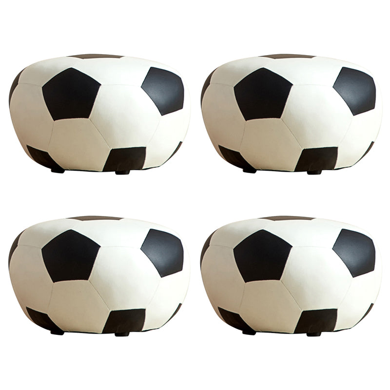 Modern Ottoman Football Pattern Faux Leather Indoor Round Pouf Chair