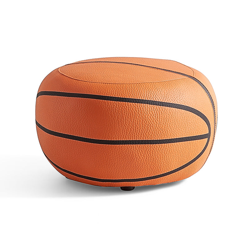 Modern Ottoman Football Pattern Faux Leather Indoor Round Pouf Chair