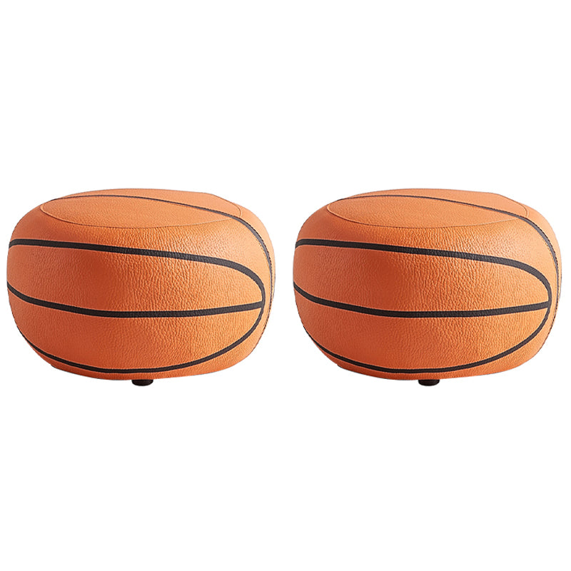 Modern Ottoman Football Pattern Faux Leather Indoor Round Pouf Chair