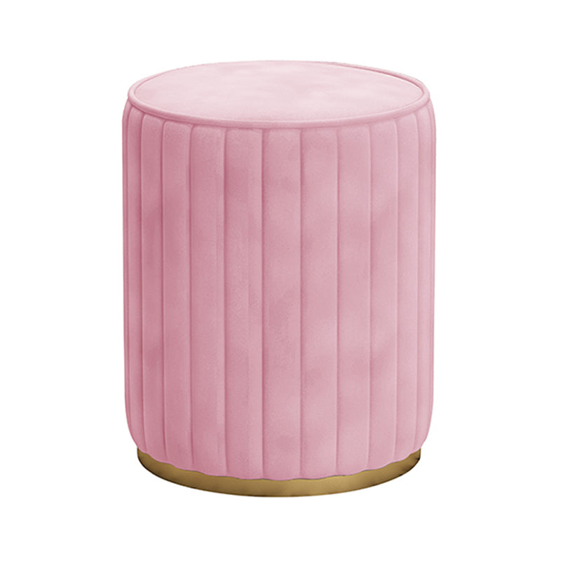 Glam Velvet Pouf Chair Tear Resistant Cylinder Shape Gold Base Ottoman Stool