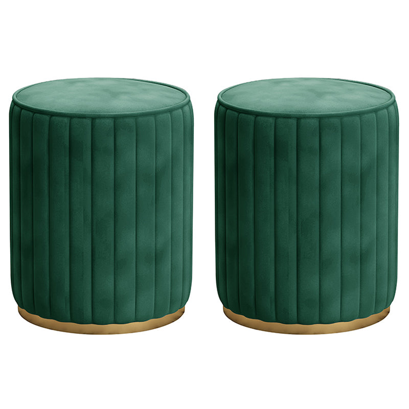Glam Velvet Pouf Chair Tear Resistant Cylinder Shape Gold Base Ottoman Stool