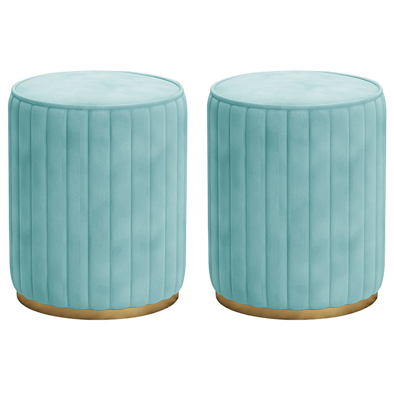 Glam Velvet Pouf Chair Tear Resistant Cylinder Shape Gold Base Ottoman Stool