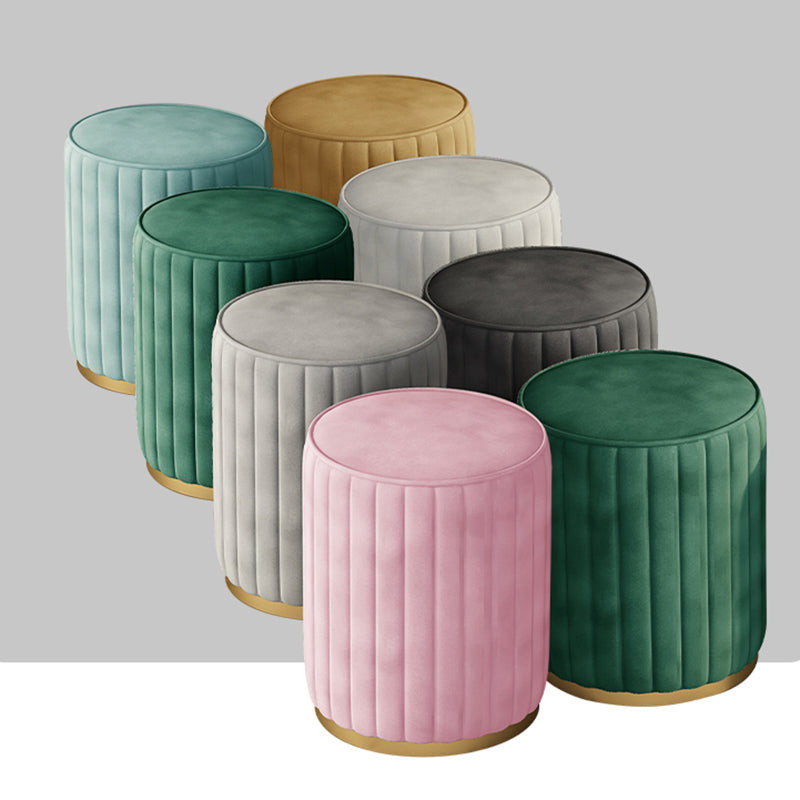 Glam Velvet Pouf Chair Tear Resistant Cylinder Shape Gold Base Ottoman Stool