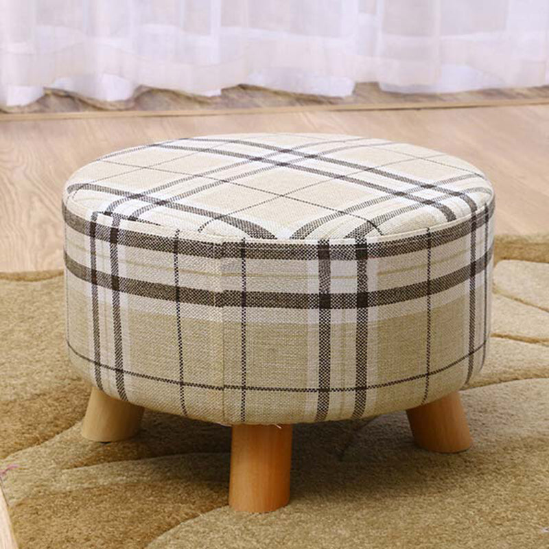 Contemporary Round Ottoman Footrest Plain Cotton Fade Resistant Sherpa Pouf