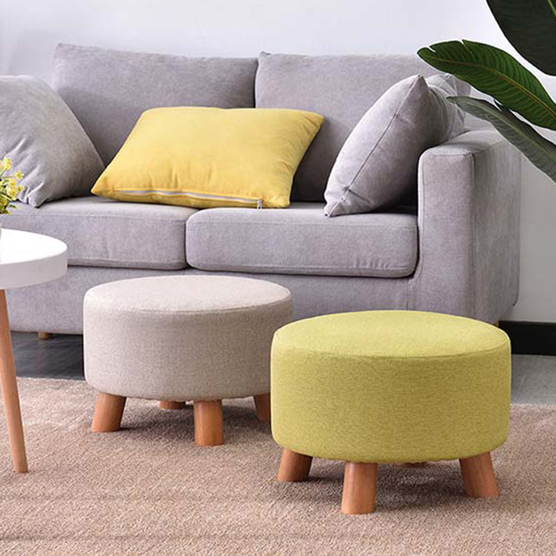 Contemporary Round Ottoman Footrest Plain Cotton Fade Resistant Sherpa Pouf