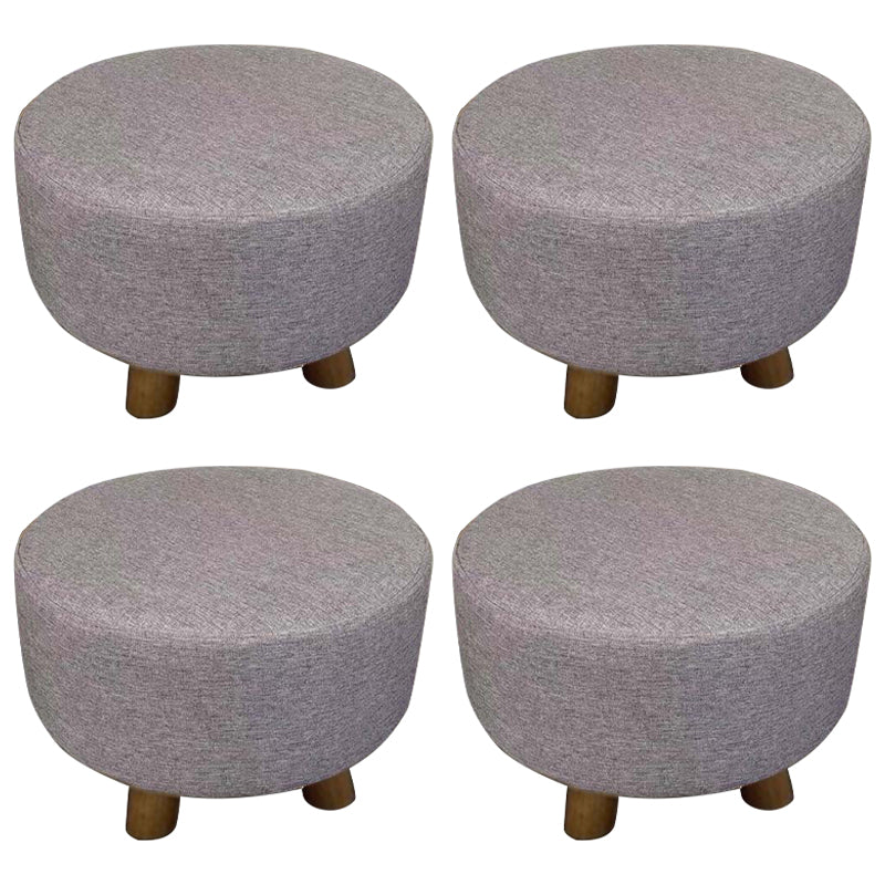Contemporary Round Ottoman Footrest Plain Cotton Fade Resistant Sherpa Pouf