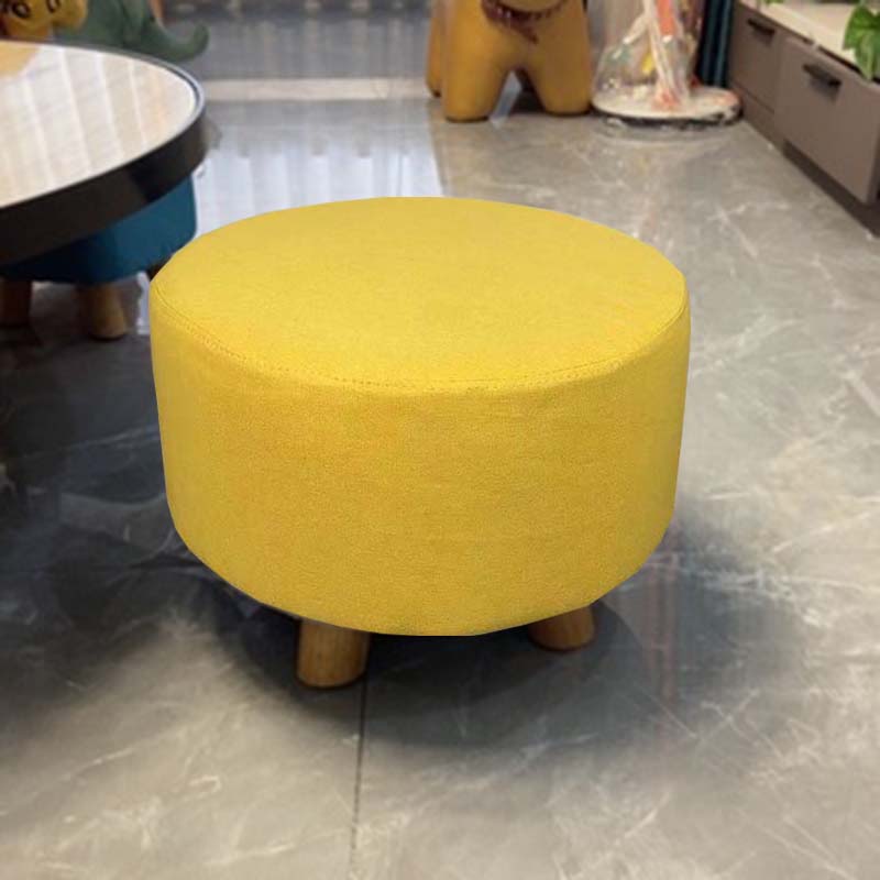 Contemporary Round Ottoman Footrest Plain Cotton Fade Resistant Sherpa Pouf