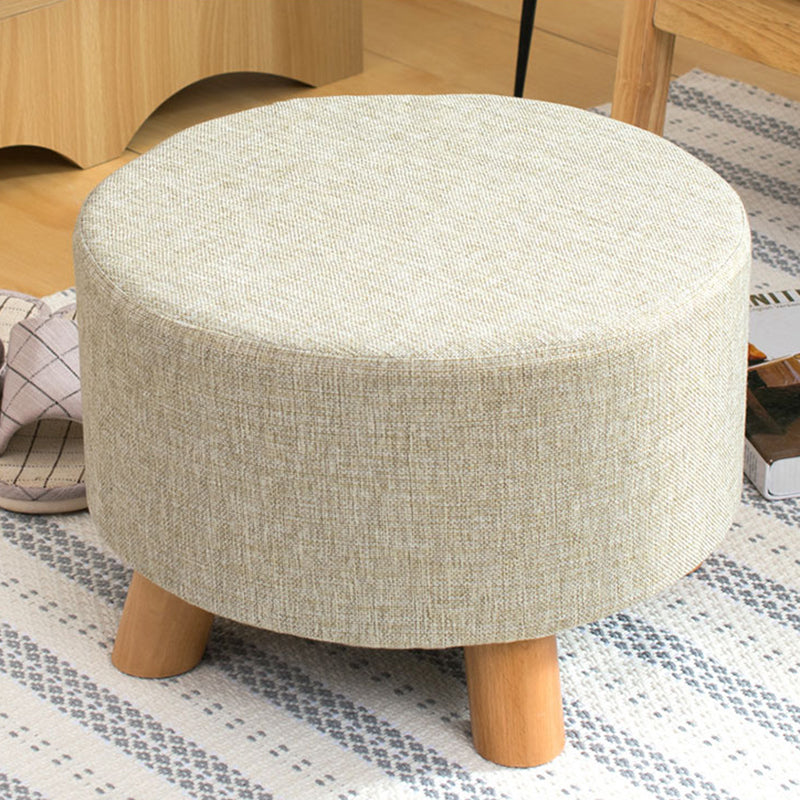 Contemporary Round Ottoman Footrest Plain Cotton Fade Resistant Sherpa Pouf