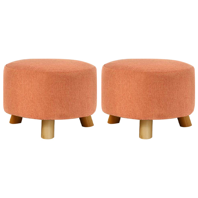 Contemporary Round Ottoman Footrest Plain Cotton Fade Resistant Sherpa Pouf