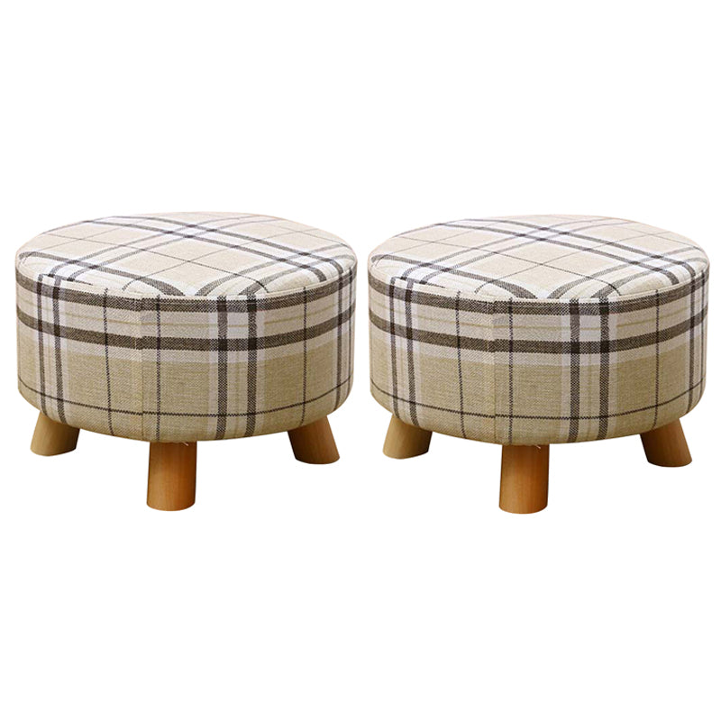 Contemporary Round Ottoman Footrest Plain Cotton Fade Resistant Sherpa Pouf