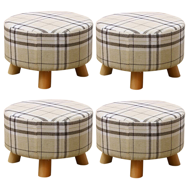 Contemporary Round Ottoman Footrest Plain Cotton Fade Resistant Sherpa Pouf