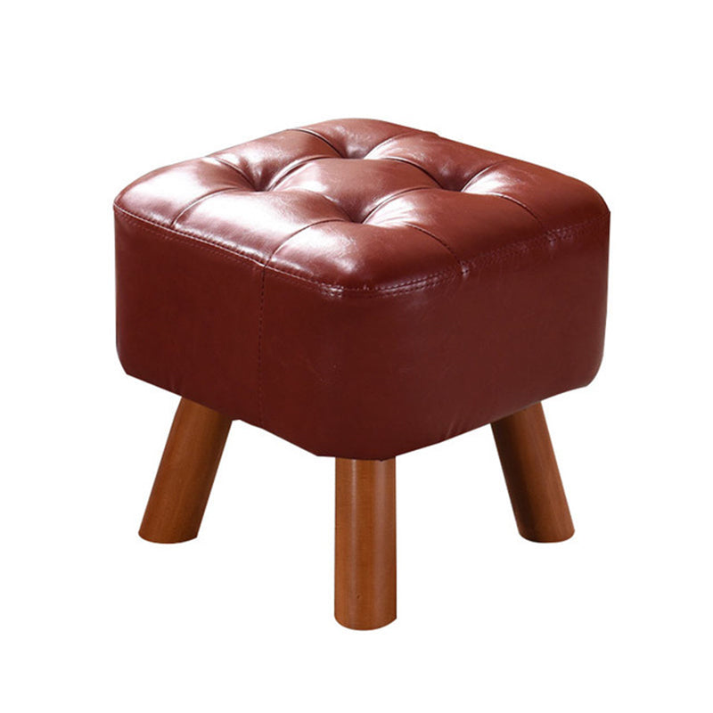 Modern Tufted Ottoman Water Resistant Genuine Leather Square Footstools Ottoman