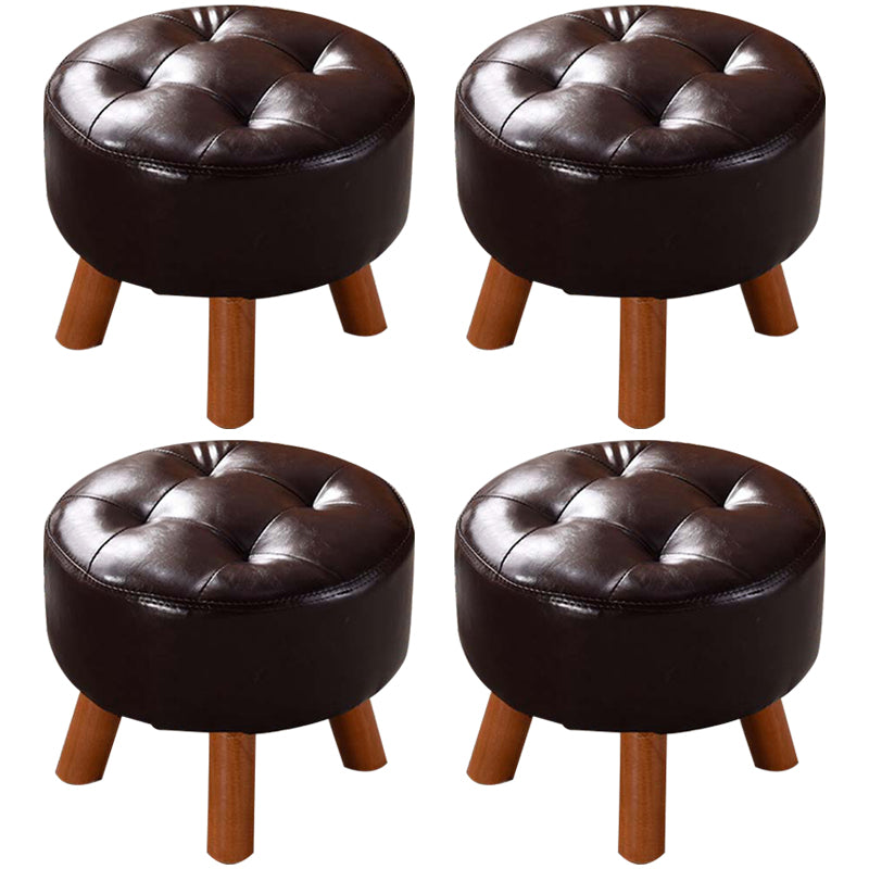 Modern Tufted Ottoman Water Resistant Genuine Leather Square Footstools Ottoman