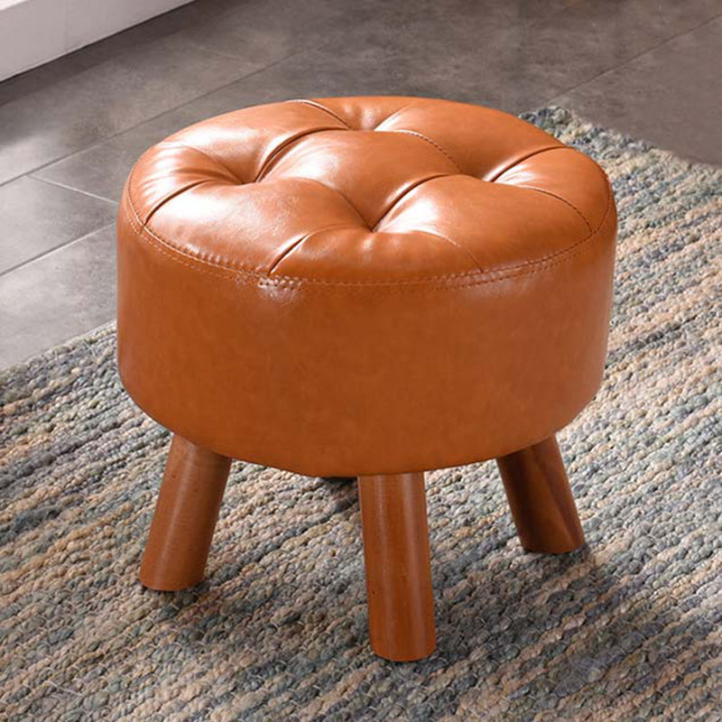 Modern Tufted Ottoman Water Resistant Genuine Leather Square Footstools Ottoman