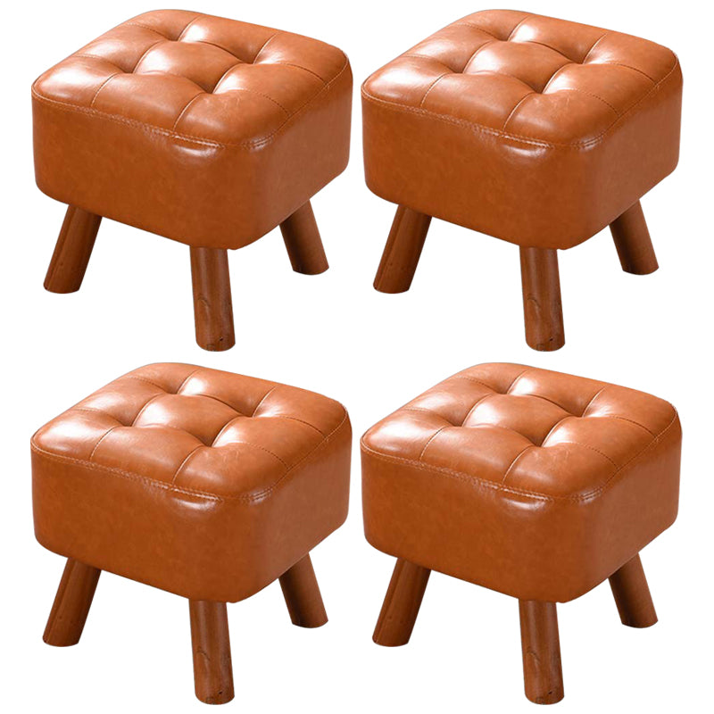 Modern Tufted Ottoman Water Resistant Genuine Leather Square Footstools Ottoman