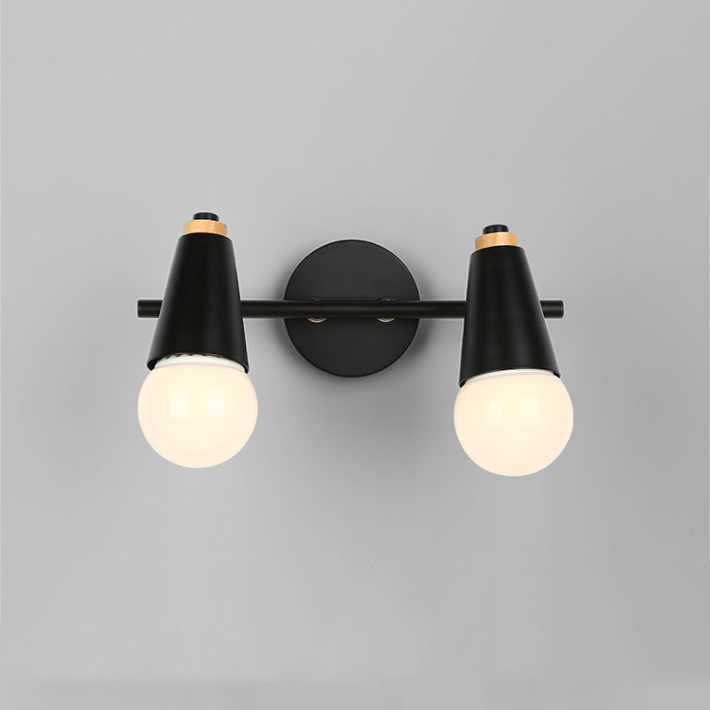 Modern Wood Wall Sconce Geometric Shape Wall Light with Metal Shade for Bedroom