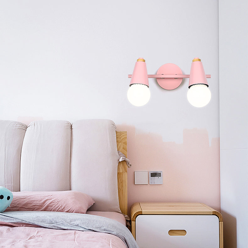 Modern Wood Wall Sconce Geometric Shape Wall Light with Metal Shade for Bedroom