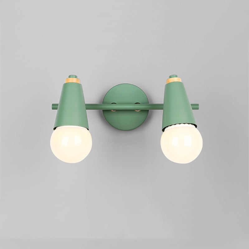 Modern Wood Wall Sconce Geometric Shape Wall Light with Metal Shade for Bedroom