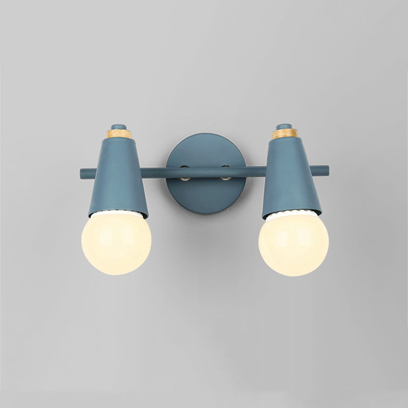Modern Wood Wall Sconce Geometric Shape Wall Light with Metal Shade for Bedroom