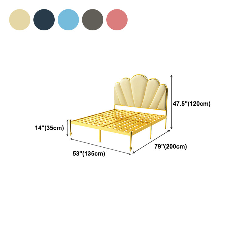 Glam Metal Panel Bed with Fabric Camelback Upholstered Headboard
