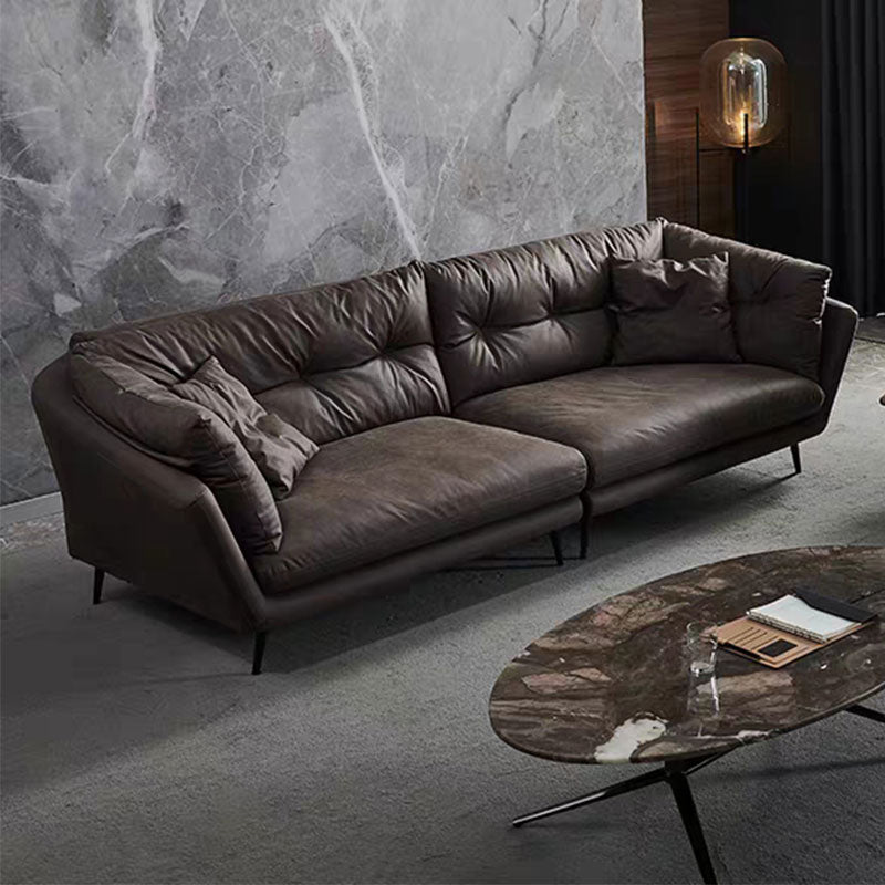 Faux Leather Tufted Contemporary Flared Arm Stain Resistant Sofa Couch