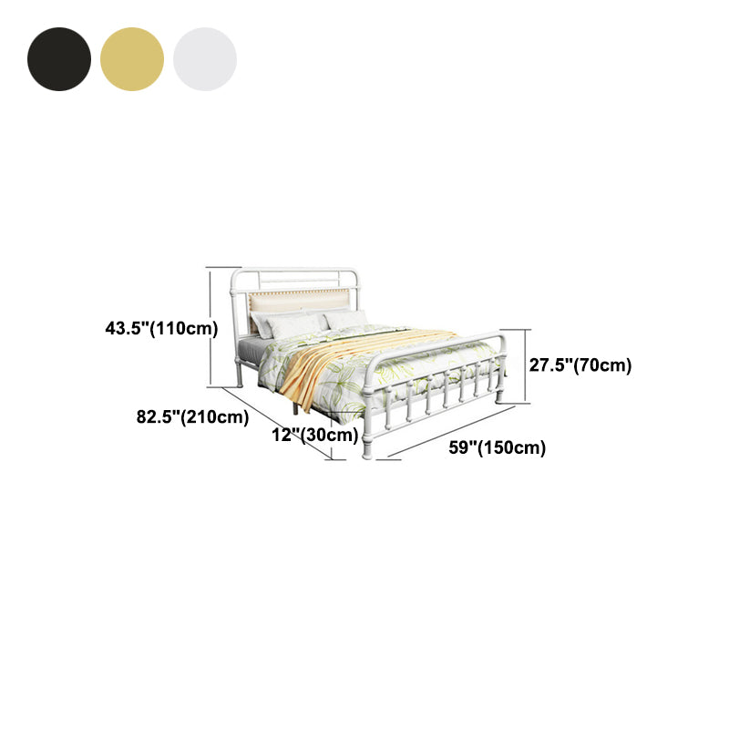 Industrial Metal Open-Frame Standard Bed, Rectangular Headboard Bed