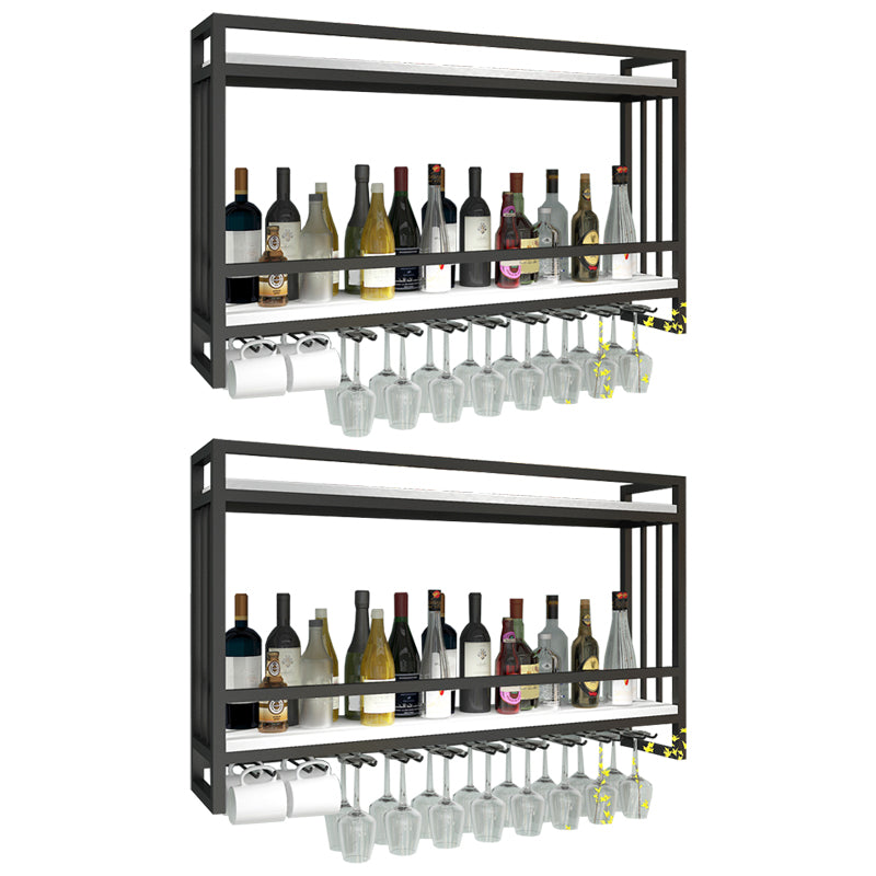Metal Wall Mounted Wine Bottle & Glass Rack Glam Wine Rack with Stemware Holder