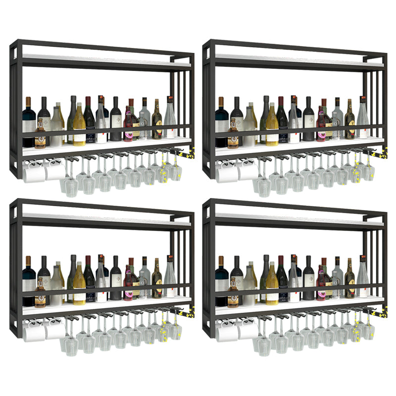 Metal Wall Mounted Wine Bottle & Glass Rack Glam Wine Rack with Stemware Holder