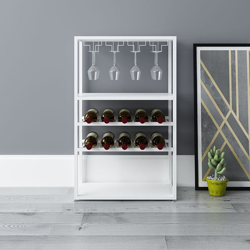 Floor Metal Wine Bottle & Glass Rack Industrial Wine Rack in Black/White