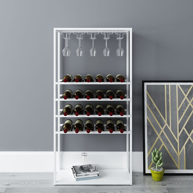 Floor Metal Wine Bottle & Glass Rack Industrial Wine Rack in Black/White
