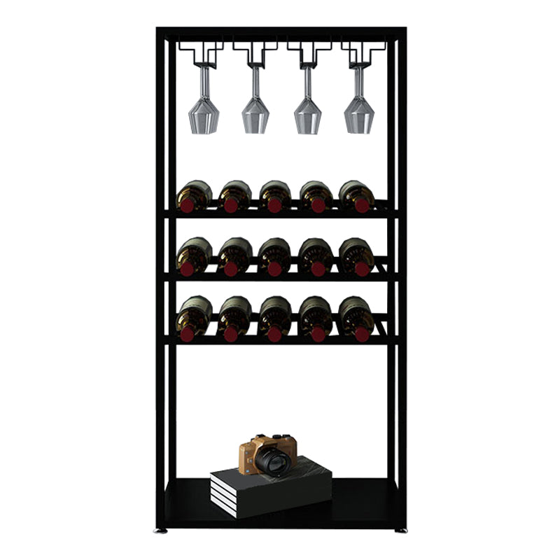 Floor Metal Wine Bottle & Glass Rack Industrial Wine Rack in Black/White