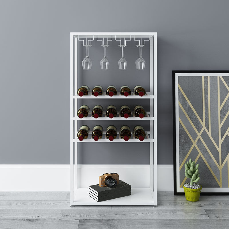 Floor Metal Wine Bottle & Glass Rack Industrial Wine Rack in Black/White