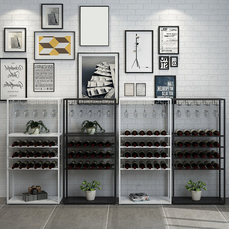 Floor Metal Wine Bottle & Glass Rack Industrial Wine Rack in Black/White