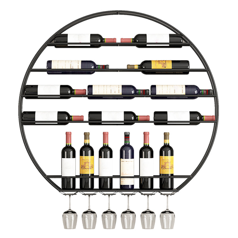 Iron Wall Mounted Wine Bottle & Glass Rack Modern Round Wine Rack