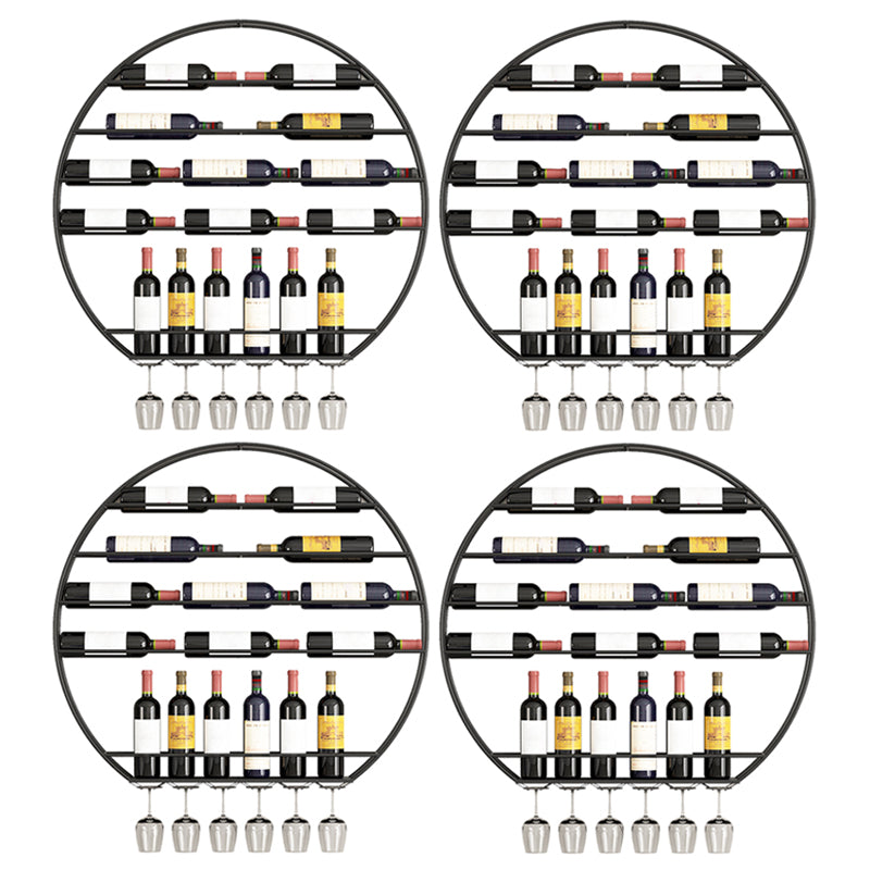 Iron Wall Mounted Wine Bottle & Glass Rack Modern Round Wine Rack