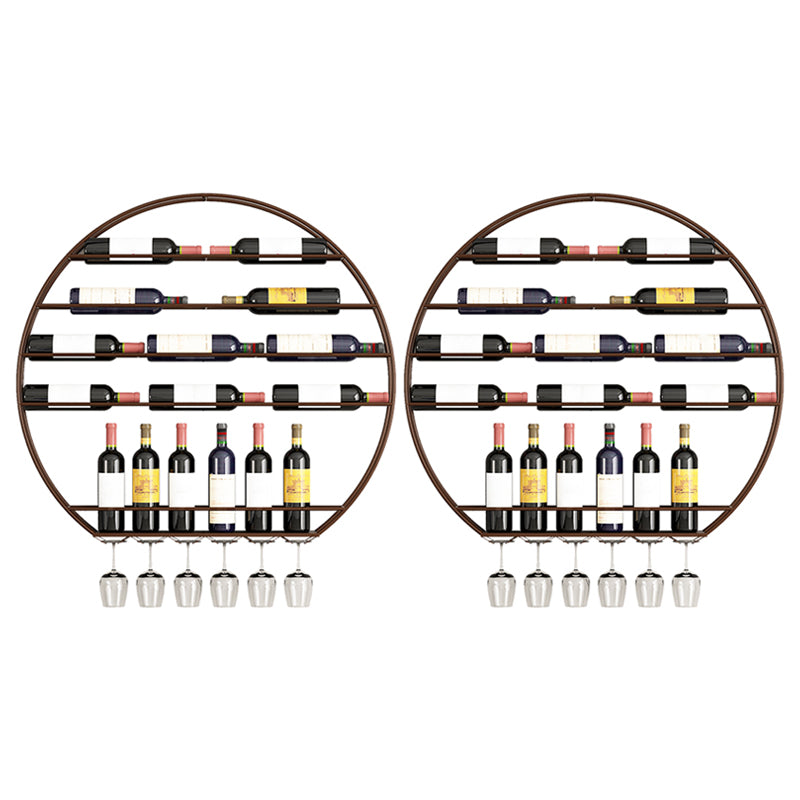 Iron Wall Mounted Wine Bottle & Glass Rack Modern Round Wine Rack