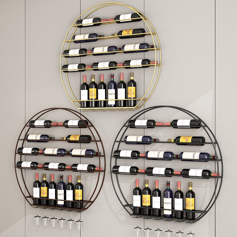 Iron Wall Mounted Wine Bottle & Glass Rack Modern Round Wine Rack