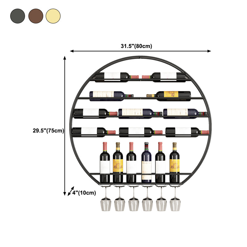 Iron Wall Mounted Wine Bottle & Glass Rack Modern Round Wine Rack