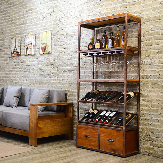 Industrial Wine Glass Stemware Rack Holder Floor Solid Wood Wine Rack Kit