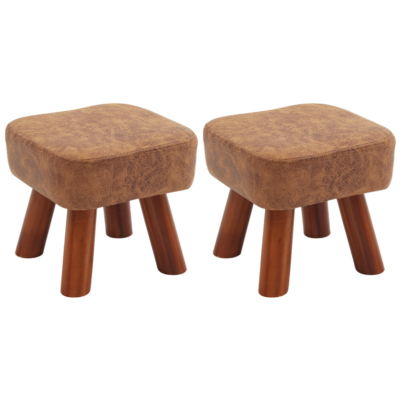 Stain Resistant Square Ottoman Solid Color Leather Standard for Living Room