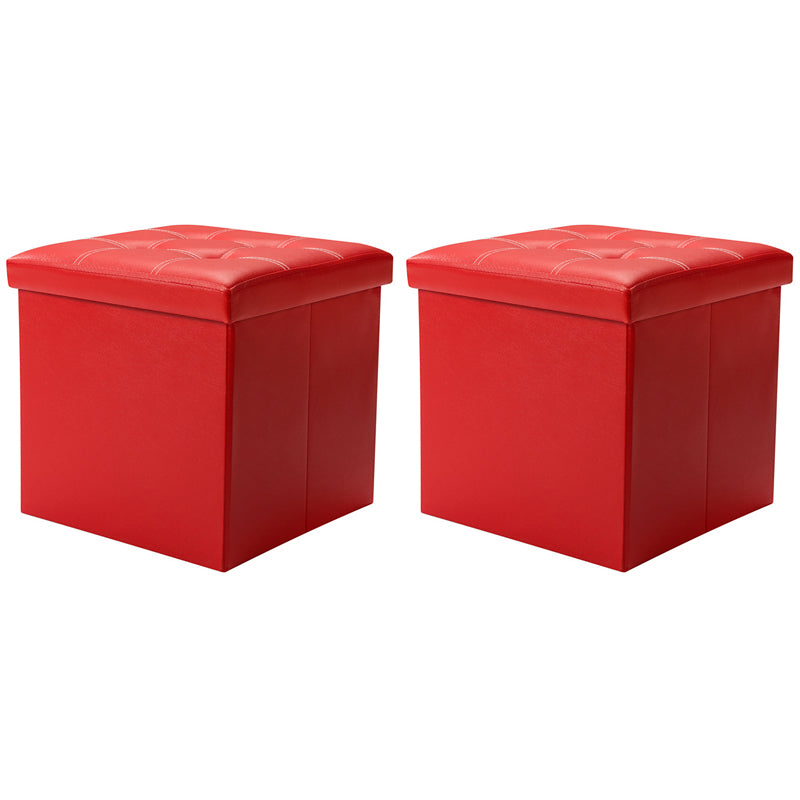 Contemporary Standard PU Leather Solid Color Square Ottoman with Storage