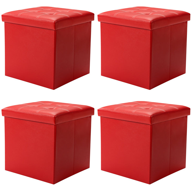 Contemporary Standard PU Leather Solid Color Square Ottoman with Storage