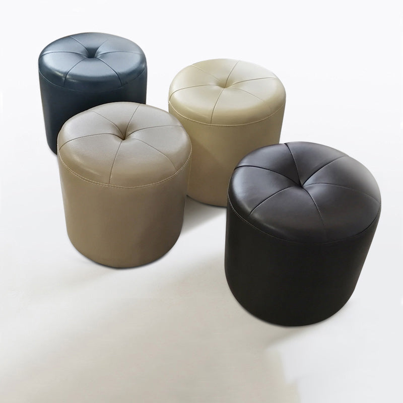 Classic Round Ottoman Pure Color Genuine Leather Water Resistant Ottoman Stool