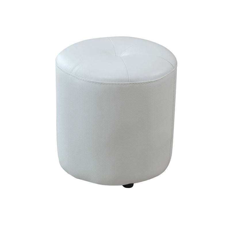 Classic Round Ottoman Pure Color Genuine Leather Water Resistant Ottoman Stool