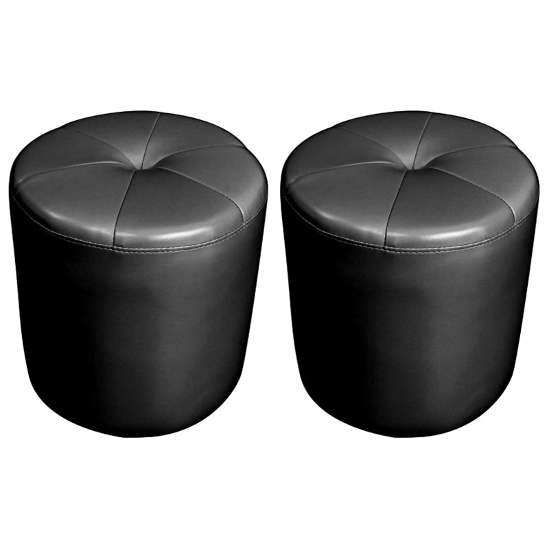 Classic Round Ottoman Pure Color Genuine Leather Water Resistant Ottoman Stool