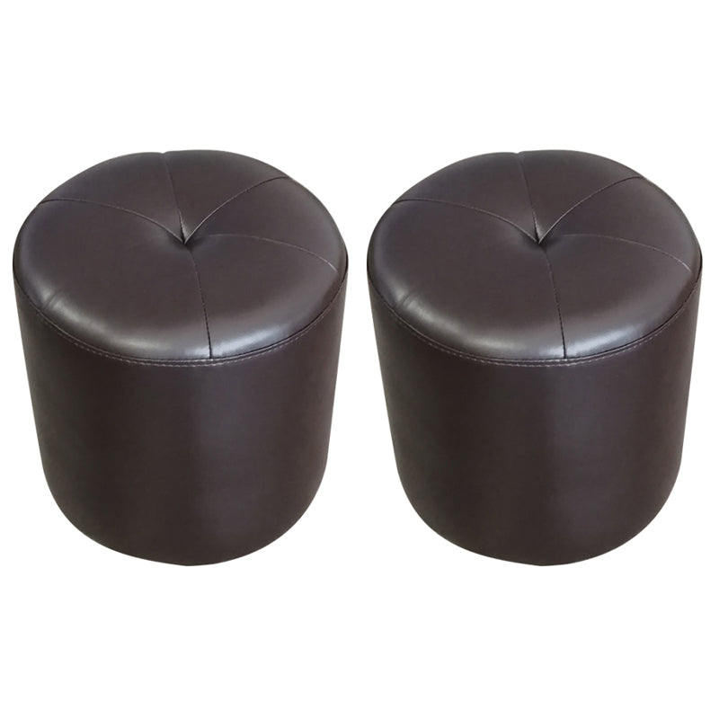 Classic Round Ottoman Pure Color Genuine Leather Water Resistant Ottoman Stool