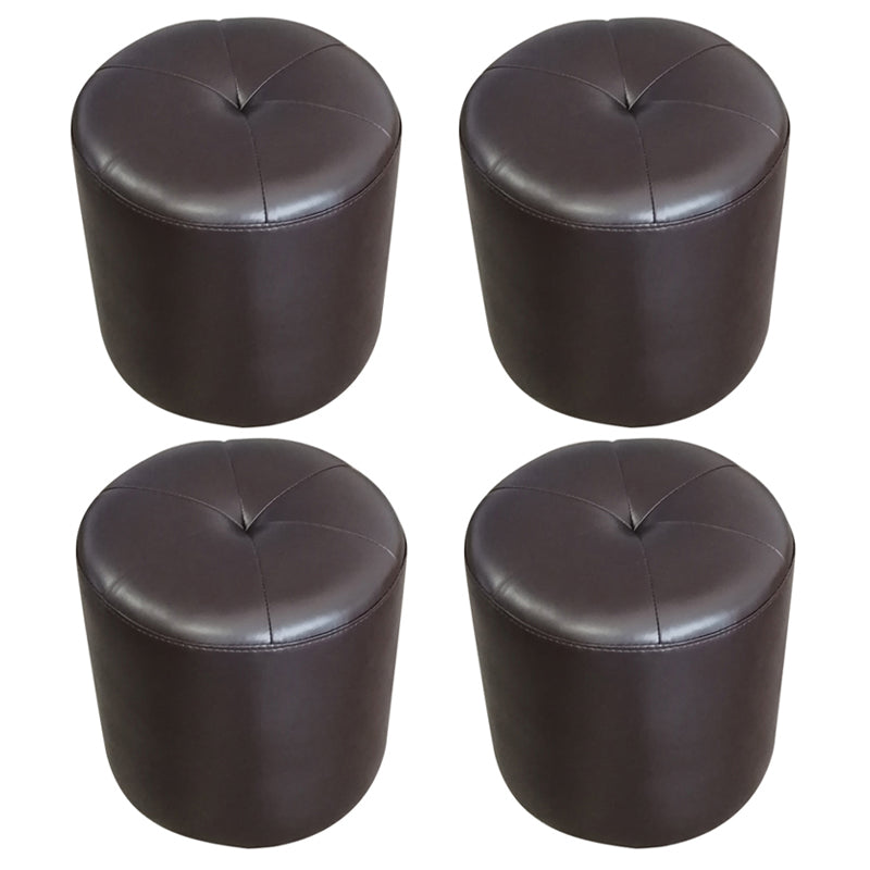 Classic Round Ottoman Pure Color Genuine Leather Water Resistant Ottoman Stool