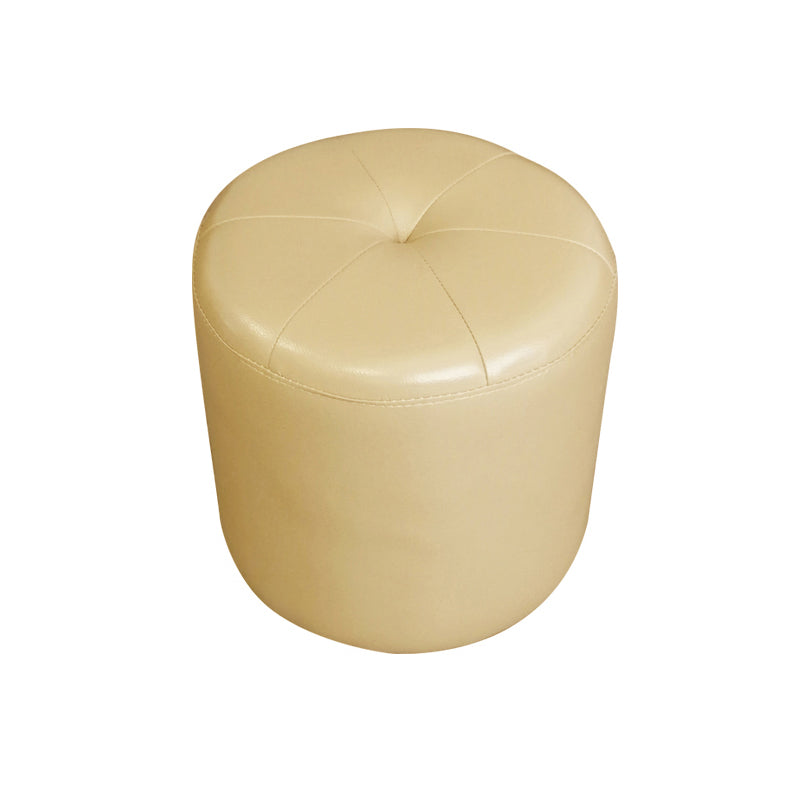 Classic Round Ottoman Pure Color Genuine Leather Water Resistant Ottoman Stool