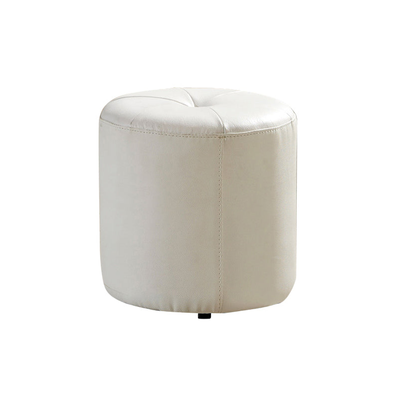 Classic Round Ottoman Pure Color Genuine Leather Water Resistant Ottoman Stool