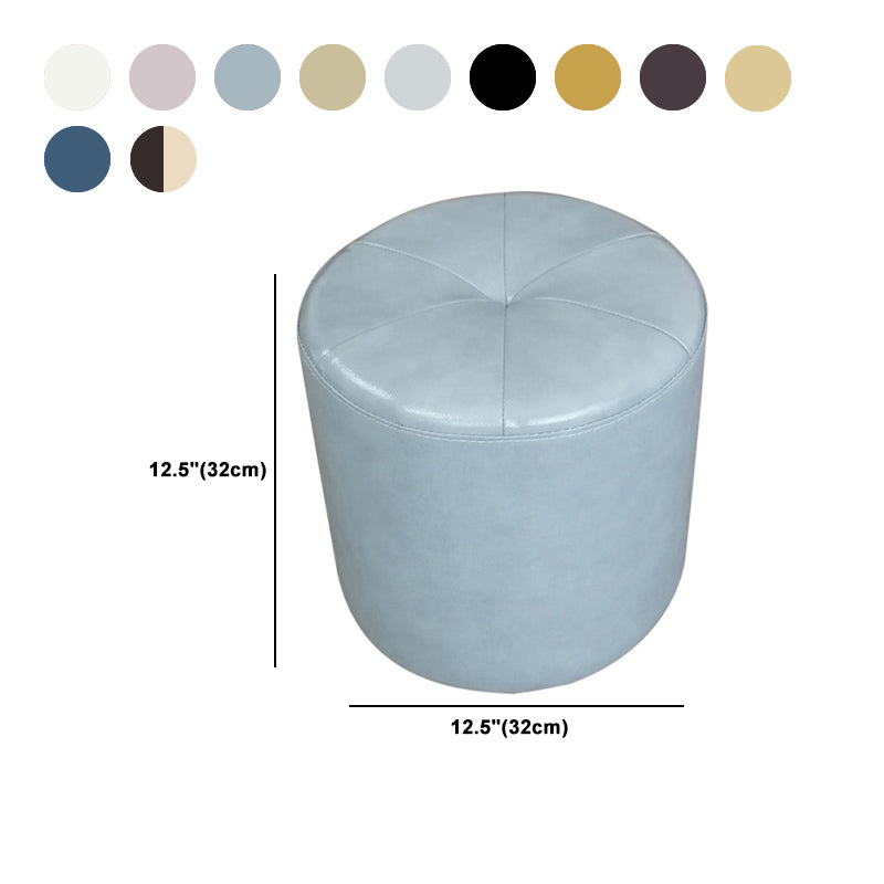 Classic Round Ottoman Pure Color Genuine Leather Water Resistant Ottoman Stool